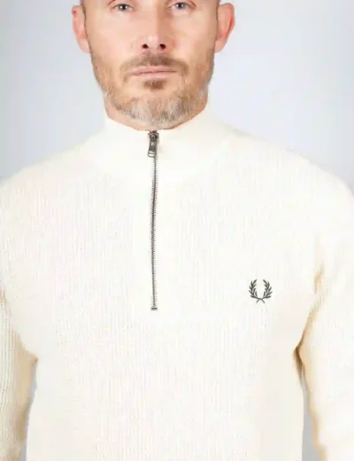 Fred Perry Mens Waffle Stitch Half Zip Jumper | Ecru