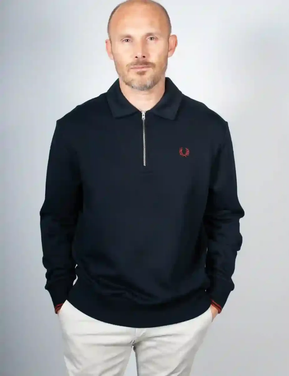 Picture of Fred Perry Mens Half Zip Collared Sweatshirt | Navy