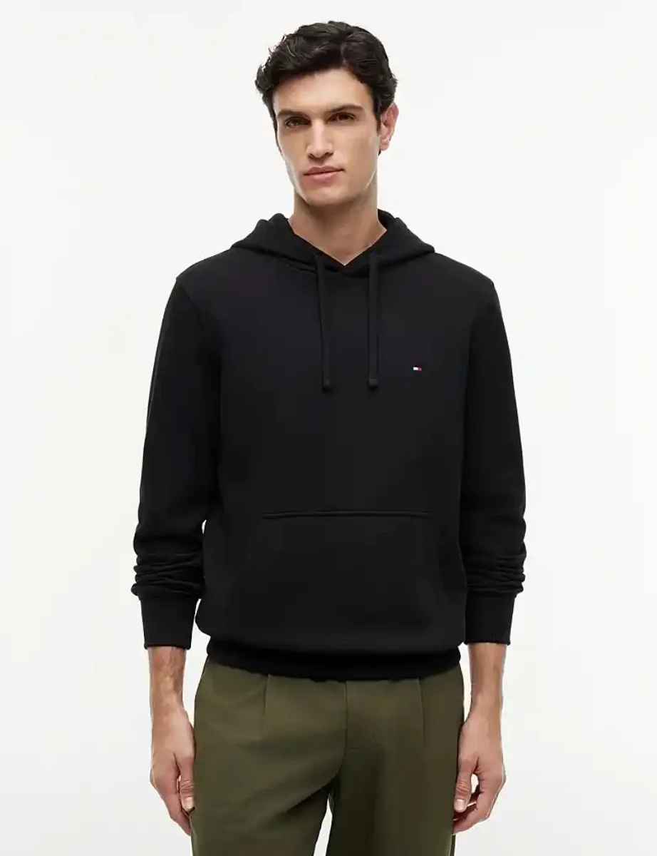 Tommy Hilfiger Flag Embroidery Terry Drawstring Hoody | Black