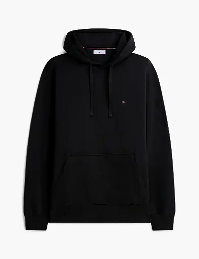 Tommy Hilfiger Flag Embroidery Terry Drawstring Hoody | Black