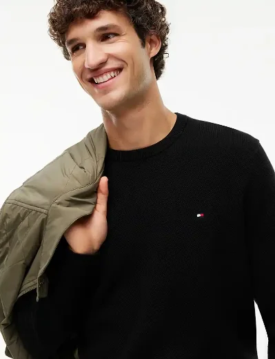 Tommy Hilfiger Flag Embroidery Crew Neck Jumper | Black