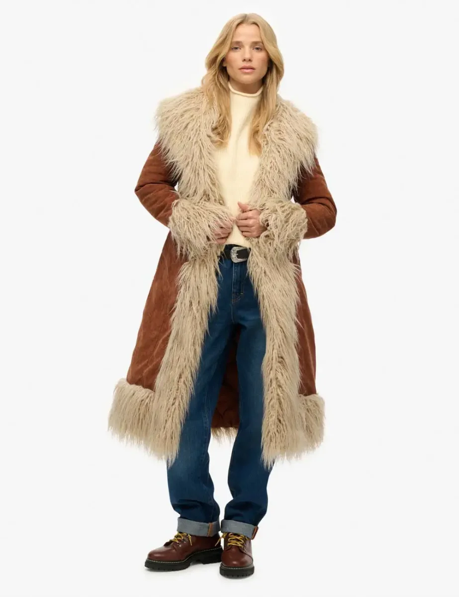 Picture of Superdry Womens Long Afghan Coat / Rustic Chestnut Brown