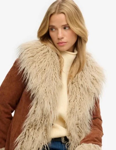 Picture of Superdry Womens Long Afghan Coat / Rustic Chestnut Brown