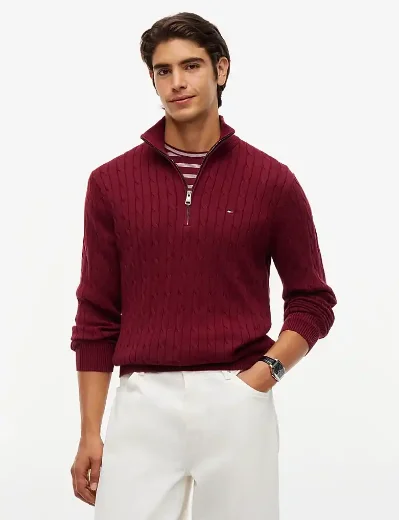 Tommy Hilfiger Cable Knit Quarter-Zip Jumper | Burgundy