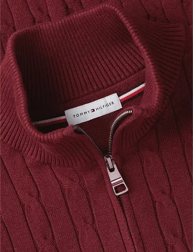 Tommy Hilfiger Cable Knit Quarter-Zip Jumper | Burgundy