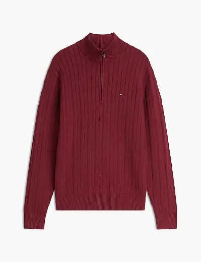 Tommy Hilfiger Cable Knit Quarter-Zip Jumper | Burgundy