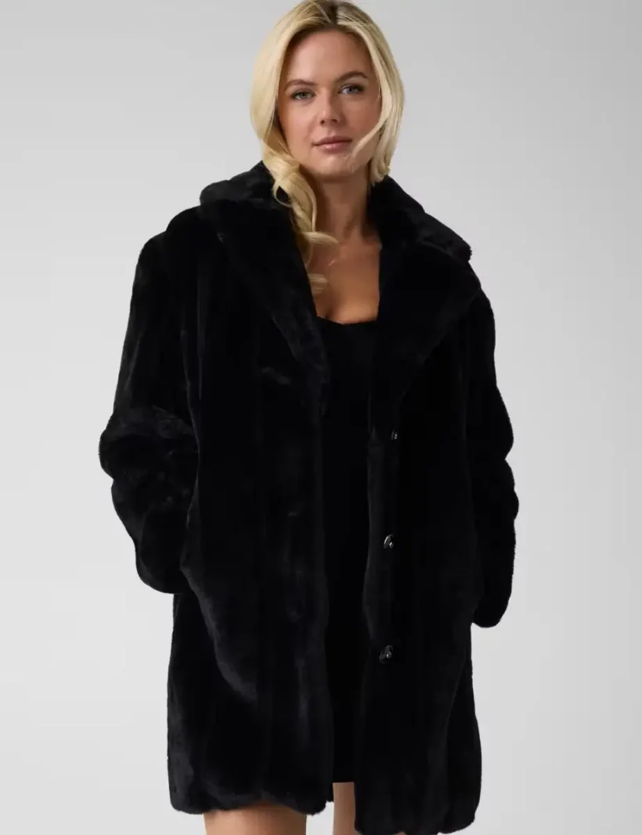 Guess Womens Sophy Faux Fur Coat | Black