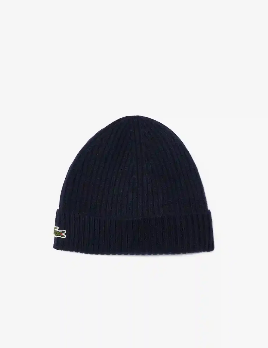 Lacoste Mens Rib Knit Wool Beanie | Navy