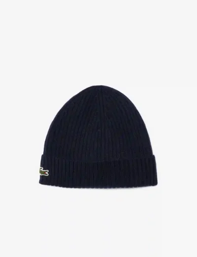 Lacoste Mens Rib Knit Wool Beanie | Navy