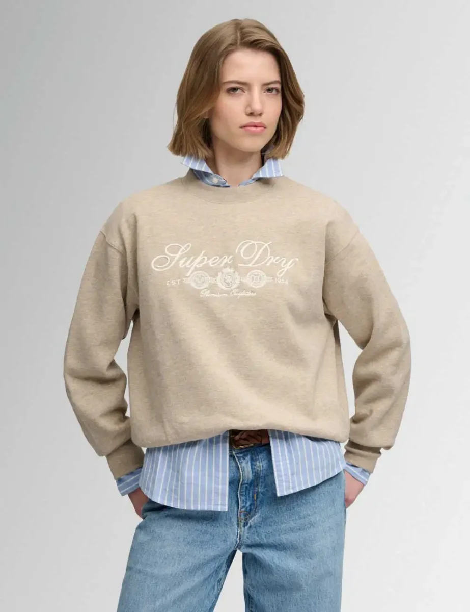 Superdry Country Club Crew Neck | Oatmilk Beige Marl
