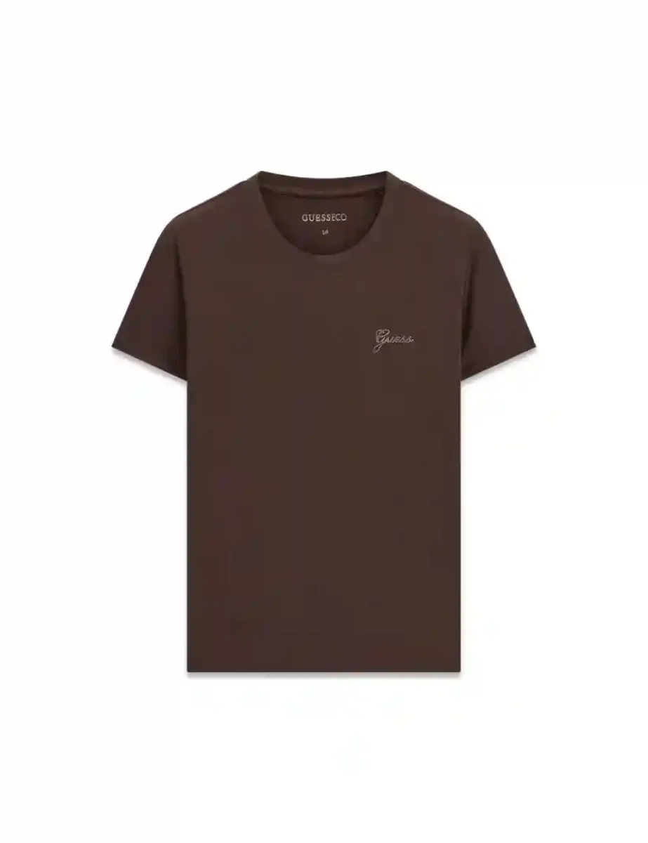Guess Womens Rhinestones Logo T-Shirt / Brown