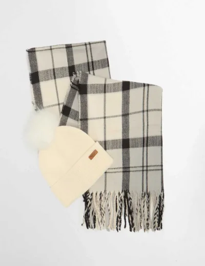 Picture of Barbour Dover Beanie Hat and Hailes Scarf Gift Set | Monochrome
