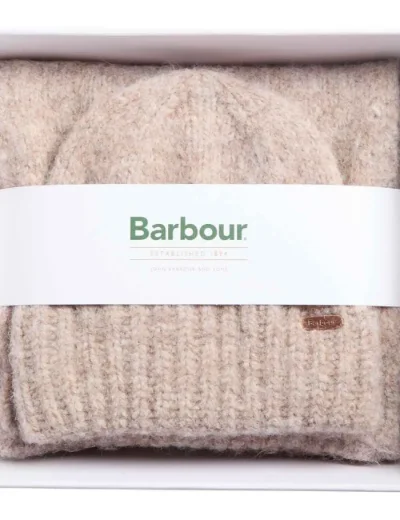 Picture of Barbour Womens Emmy Beanie & Scarf Gift Set | Taupe Mist
