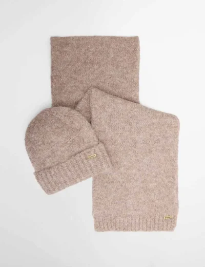 Picture of Barbour Womens Emmy Beanie & Scarf Gift Set | Taupe Mist