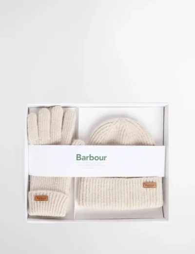 Barbour Pendle Beanie and Glove Gift Set | Eggshell
