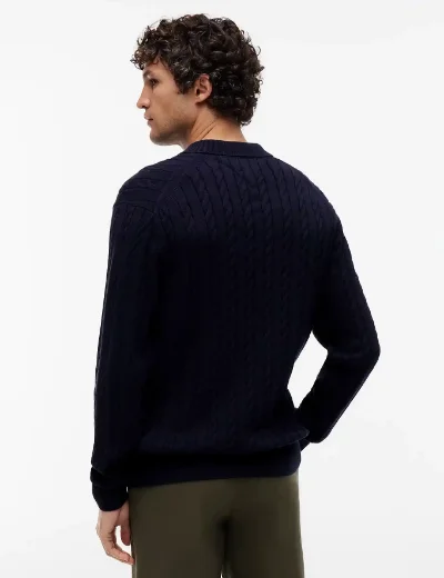 Tommy Hilfiger Cable Knit Polo Jumper | Navy Blue