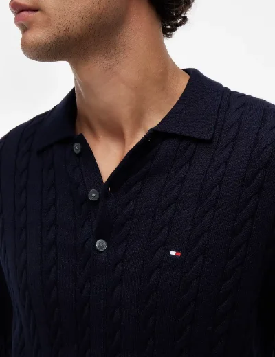 Tommy Hilfiger Cable Knit Polo Jumper | Navy Blue