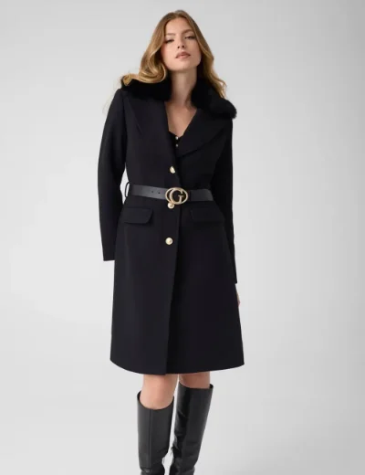 Guess Womens Wool-Blend Belted Coat | Black
