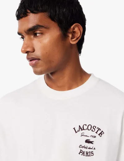 Lacoste Mens Embroidered Paris Logo T-Shirt | Cream